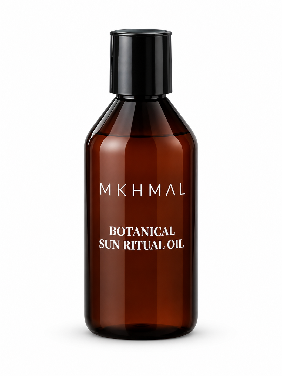 Brown bottle of MKHMAL Botanical Sun Ritual Oil on a white background